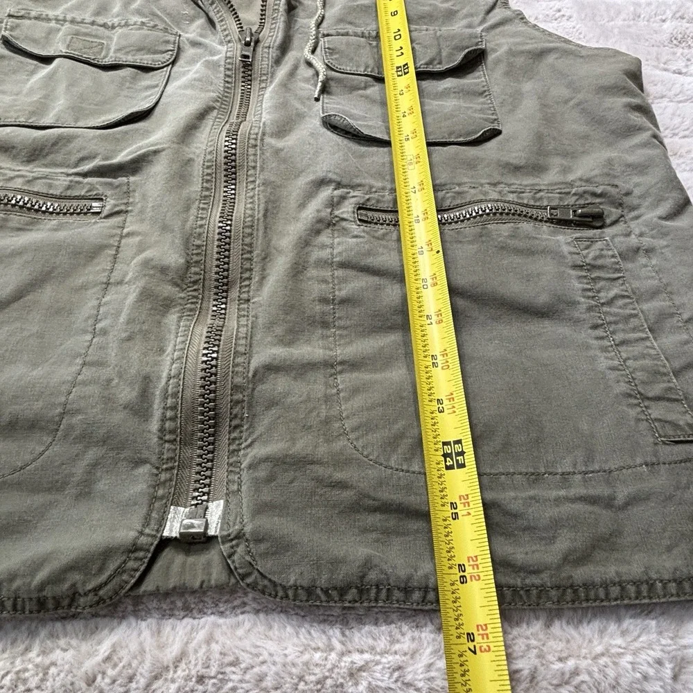 Vintage‎ Safari Vest Olive Green Mens XL Khaki Photographer Stowaway Hood Pack